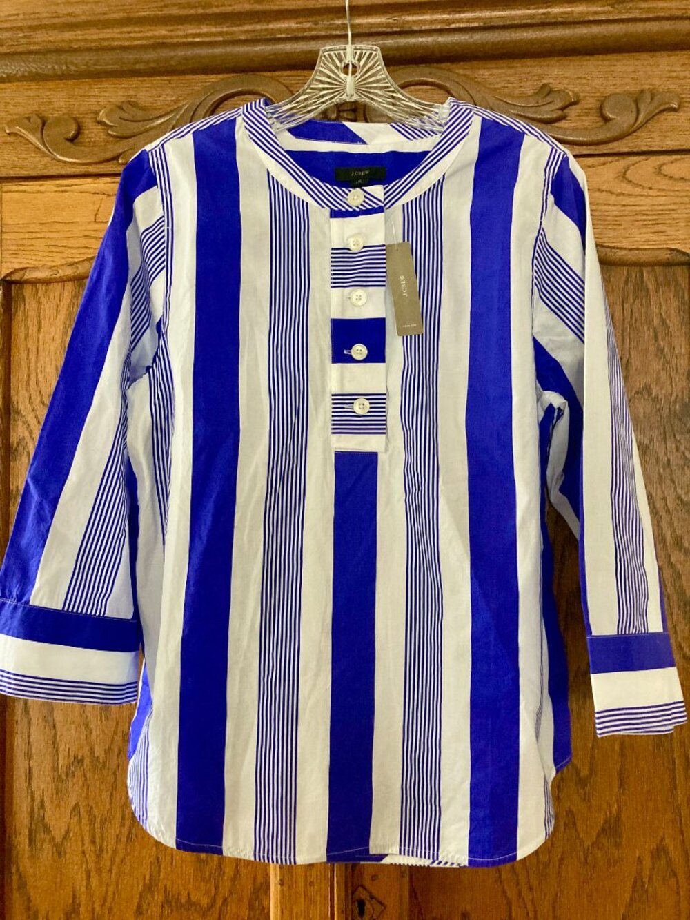 NWT J CREW Blue White Stripe Tunic Blouse Top 100% Cotton Poplin SMALL NEW